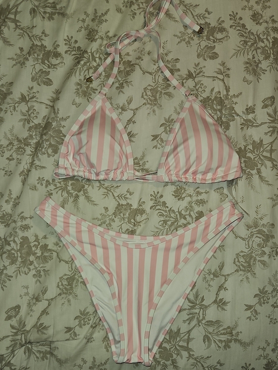 Victoria's Secret Other - Victoria Secret Women’s Pink and White Striped Triangle Bikini